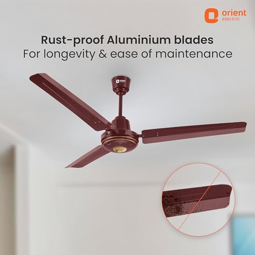 Image of Orient Electric 1400 mm Summercool| PSPO technology for powerful airflow| 18-pole motor| Ornamental bottom design| Anti-rust Aluminium blades| 5-year warranty| Brown, pack of 1