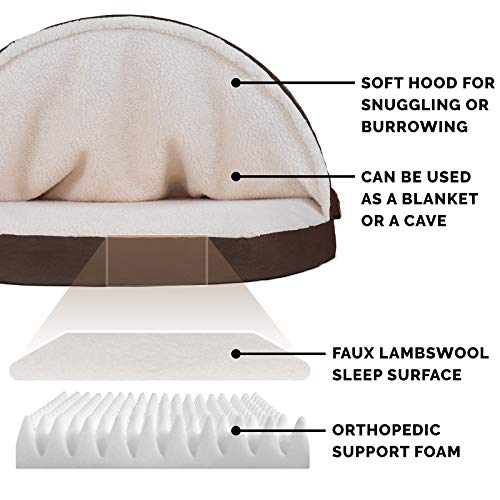 Furhaven Pet Dog Bed - Orthopedic Round Cuddle Nest Faux Sheepskin Snuggery Blanket Burrow Pet Bed with Removable Cover for Dogs and Cats, Espresso, 26-Inch
