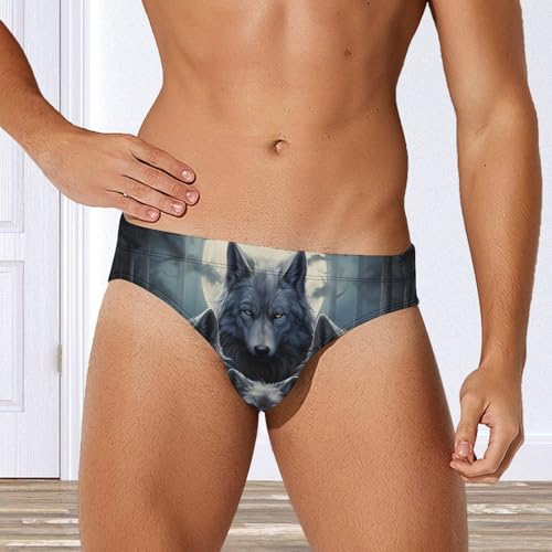 Wolf Portraits Moon Men's Swim Briefs Sexy Bikini Swimsuit Beach Shorts Underwear Low Waist4