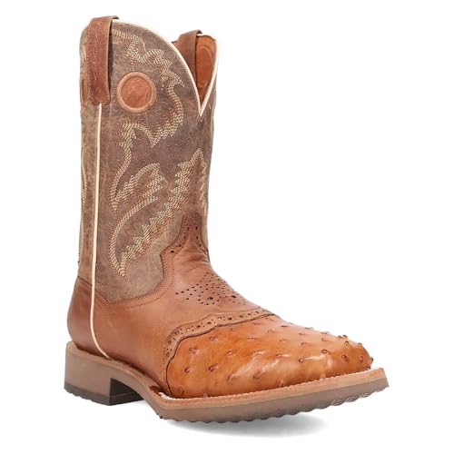 Dan Post Boots Mens Martel Ostrich Embroidered Square Toe Pull On Dress Boots Mid Calf - Brown2
