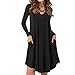 Produktbild MRULIC Frauen Criss Cross Casual Dress Damen Langarm Swing Saum V-Ausschnitt Lose T-Shirt Kleider mit Taschen(Schwarz,EU-40/CN-XL)