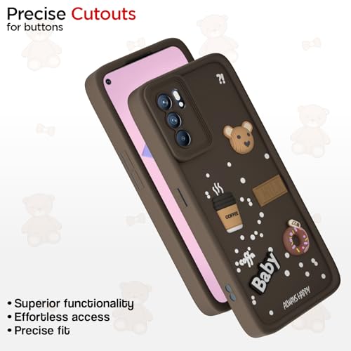 Image of Pikkme Back Cover for Oppo Reno 6 Pro 5G | Cute Fun Cartoon 3D Bear Silicone Full Body Protection Bumper Case (Brown)