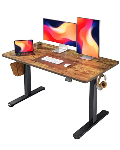 Image of FEZIBO Electric Standing Desk, 48 x 24 Inches Height Adjustable Stand up Desk, Sit Stand Home Office Desk, Computer Workstation, Vintage Brown