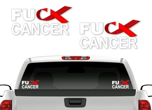 Image of 2 FU Cancer Red Burgundy Ribbon 8'' Decals Blood Multiple Myeloma FCK Cancer Vinyl Vehicle Decal Stickers (Red-Burgundy - 2 Decals)