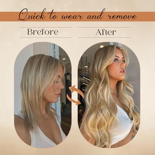 Image of Clip in Hair Extensions Real Human Hair 20Inch 8pcs 105g Seamless Balayage Blonde Hair Extensions Clip Ins Double Weft Light Blonde Highlight Golden Blonde Invisible Straight Remy Human Hair for Women