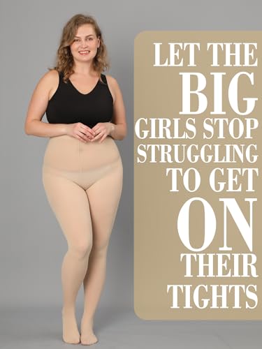 Image of HONENNA Queen Plus Size Tights Semi Opaque Control Top High Waist Stockings Nylons Pantyhose for Women 1X 2X 3X 4X 5X 6X