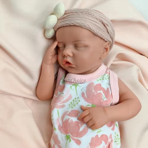 44 cm große, realistische Silikon-Babypuppe, Mädchen, offener Mund, süßes Gesicht, handbemalte Reborn-Puppe, lebensechtes Neugeborenes für Senioren und Kinder – Bild 5