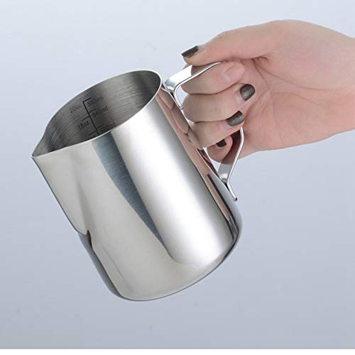 CINY Jarra Para Leche Espumar De Acero Inoxidable 600ml, Jarra De Leche De Metal Jarras De Café Con Marca De Medición, Para Capuchino Máquina De Café Con Leche Espumar, Taza Medidora Para Hervidor - Imagen 5