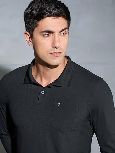 Image of TECHNOSPORT Men Polyester Slim Fit Polo Neck Full Sleeve Matpiq T-Shirt with Patch Pocket for Regular Use