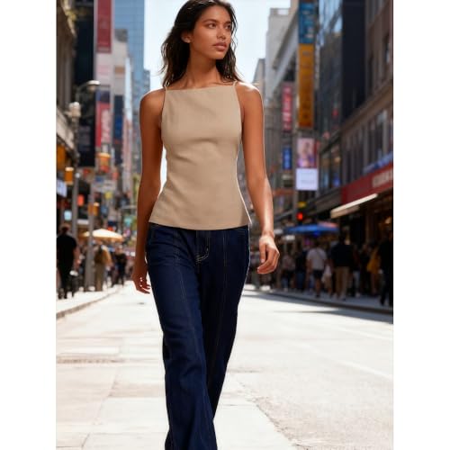 Image of heyheyshine Women's Halter Summer Casual Y2K Crop Tee Backless Crop Cami Tops Strap Tie Up Camisole Sleeveless