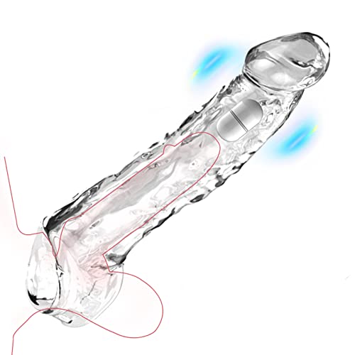 Reusable Penis Sleeve with Vibrator Penis Ring, Clear Penis Sleeve Cock Ring Extender Ultra-Soft Penis Enlarger for Couples Vibrating Dildo for Cock Enlarger Sex Toys for Men