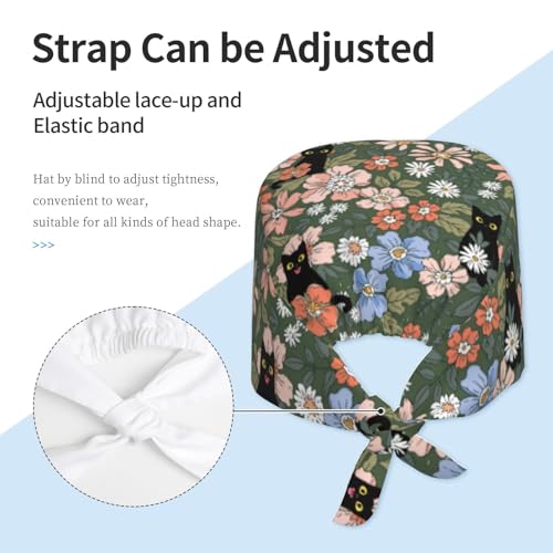 Image of Working Cap, Scrub Cap with Sweatband, Adjustable Tie Back Hat Breathable Headgear for Women /Men