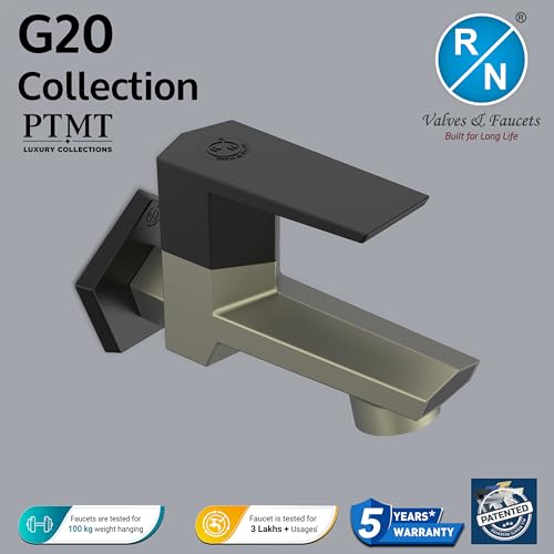 Image of RN PTMT Bib Cock for Bathroom | 15mm Foam Flow Water Tap with Flange | Luxury G20 Series Faucet | High-Grade Engineering Polymer Tap (Graphite Black Dual, Pack of 1)