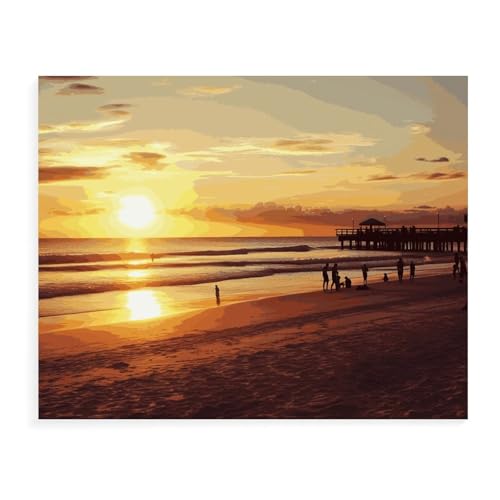 Peinture par numéros cadeau kit d'art complet avec cadre bois paysage plage