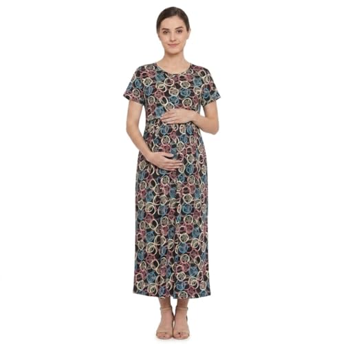 Image of Zero Clothing Feeding Dress for New Moms Casual Loungewear Ankle Length | Cotton Maternity Nighty | Zipless Feeding Dresses for Women | Pregnancy & Nursing Wear