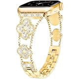 Gold Lucky Clover Band Compatible with Apple Watch Bands 38mm 40mm 41mm 42mm 44mm 45mm 46mm 49mm Thin Bracelet Jewelry Metal Strap for iWatch Series 11 10 9 8 7 6 5 4 3 SE Dressy Women Watch Band