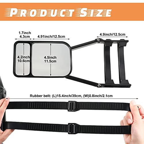 2 Pieces Black Car Towing Mirror Clip on Side Extension Towing Mirror 360 Degree Rotation Adjustable Dual View Tow Mirror for Car Truck Auto - Image 3