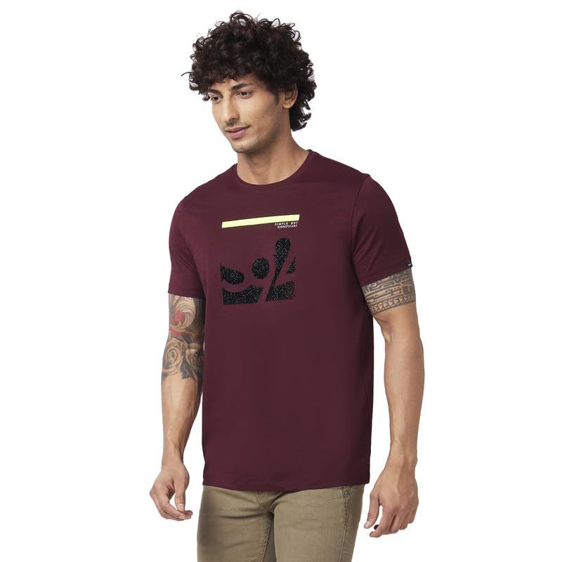 Image of Spykar Men's Slim Fit Round Neck Half Sleeve Printed Casual T-Shirt