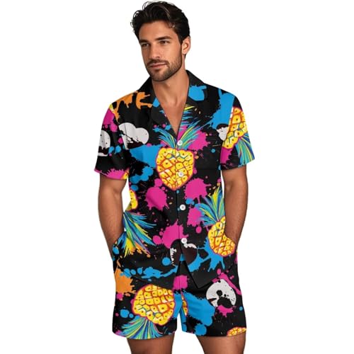 Mens Pajama Set Short Sleeve Fashion 2 PCS Sleepwear Button Down Soft Loungewear