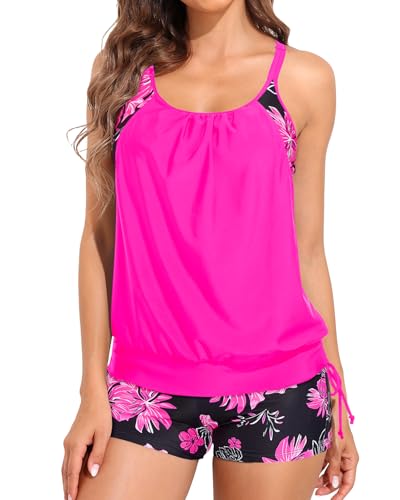 Image of Holipick Blouson Tankini Swimsuits for Women - Two Piece Tummy Control Bathing Suit with Shorts Modest Swimwear