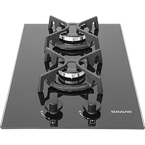SUGGAR COOKTOP VIDRO PRETO 2 QUEIMADORES ESMALTADOS DIFERENTES TAMANHOS TREMPES FERRO FUNDIDO FG2002FVP - Imagem 2