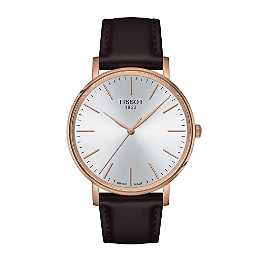 Tissot mens Everytime Gent 316L stainless steel case with rose gold PVD coating Quartz Watch, Brown, Leather, 20 (T1434103601100)