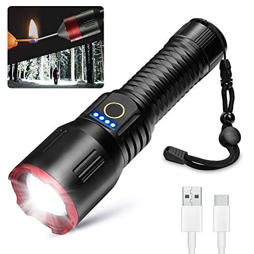 Teqdot Led Flashlights 900000 High Lumens Rechargeable Flashlight Zoomable 3 Modes Super Bright Ipx6 Waterproof Black Handheld Flashlights Fire Starter With Focus Head For Camping Hiking Outdoor Gift #TOP2