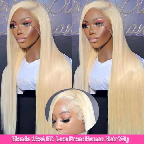 Image of LETMIEO 22 Inch 613 Lace Front Wig Human Hair Blonde 13X6 HD Transparent Lace Front Wigs Human Hair 180% Density Blonde Glueless Wigs 613 HD Straight Lace Frontal Wig Pre Plucked