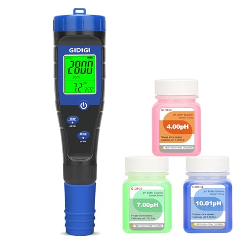 pH Messgerät Salztester für Pool,Digitales 5-in-1 pH TDS EC Salzgehaltmessgerät mit Kalibrierungslösungssatz, pH ppm Meter für Salzwasserpool, Aquarium, Whirlpool, Spa, Hydrokultur, Hausgebräu