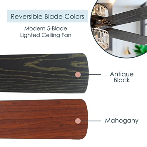 River Of Goods Glam Crystal Double-Lit Led Ceiling Fan - 52" L X 52" W - Geometric Ceiling Fan With Lights #TOP4