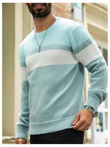 MakeMeChic Men's Striped Sweaters Long Sleeve Round Neck Knitted Pullover Tops3
