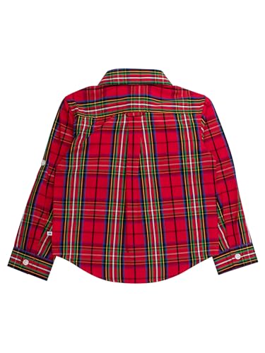 Image of RUGGEDBUTTS Boys Solid Cotton Long Sleeve Button Down Shirt with Button Tabs
