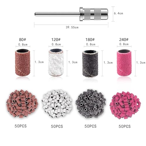 200 Stück Schleifhülsen Nagelfräser, Schleifkappen Nagelfräser Aufsätze,Körnung 80/120/180/240 Schleifhülsen für Maniküre Pediküre