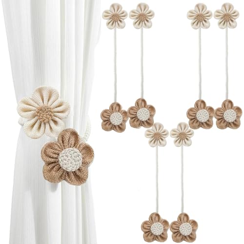 Image of Catchy Rope White & (Set of Brown Holders Holdback 2) Curtains Tieback Drapery Jute Tiebacks. Natural Decorative Window Neutral Combo Curtains Floral Curtain Beautiful (6, Jute)