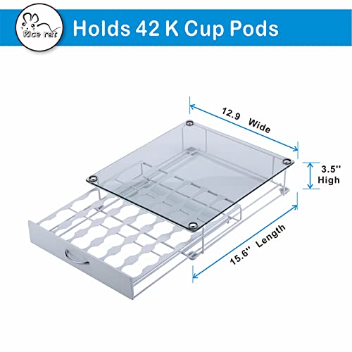 Rice Rat K Cup Pod Holde Glass Top Drawer,Coffee Pod Holder Capsule Display Storage Compatibility 42 K-Cup(White) #TOP1