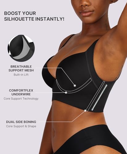 SHAPELLX Back Smoothing Bras for Women Push Up Underwire Comfortable Bralettes Side Support Bras4