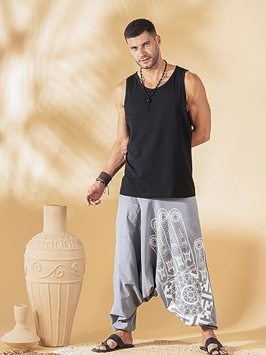 Image of The Veshti Company Printed Harem Pants for Men's Cotton Hippie Style Baggy Boho Yoga Pajama Pant with Pocket