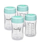 Picture of Motif Medical Breast Milk Storage Bottles for Luna Breast Pump - Durable Plastic Breastfeeding Essentials w/Locking Rings, Lids & Nipple Caps - Breast Milk Container (Set of 4, 160 ml)