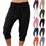 PETCDIM Ruched Waist Capri Pants for Women Loose Summer Dancing Yoga Harem Capris Stretchy Fitness Workout Cropped Sweatpants Lightweight Hippie Lounge Joggers wiht Pocket Black