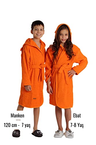 ELY PARKER Bademantel Kinder Frottee, Jungen, Handtuch aus Türkische Baumwolle, mit Kapuze, Krabbe, Orange (11-12 Jahre) Superweich, Saugfähig, Bequem, Dick