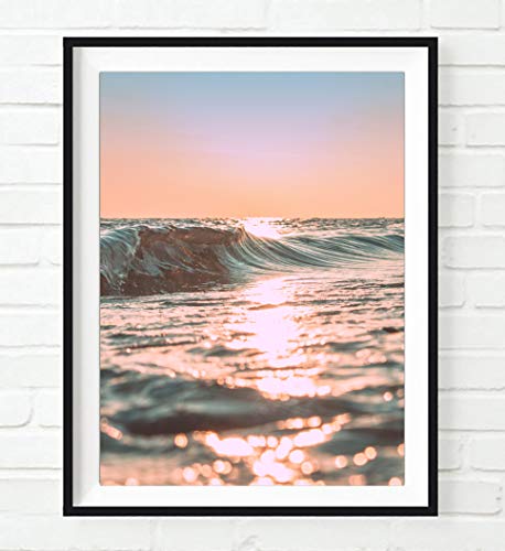 image for PARODY ART PRINTS Ocean Waves at Pink Sunset Sunrise Beach Nautical Ph