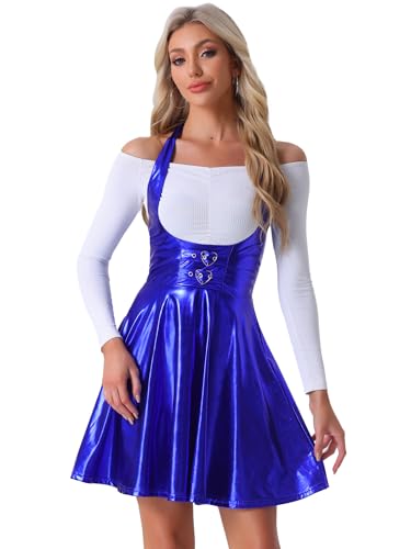 Jupe gothique pour femme métallique avec bretelles vêtement holographique taille haute évasé