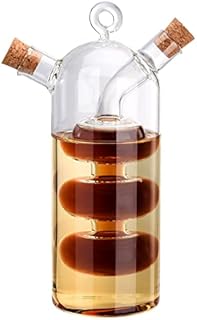 2 in 1 Oil & Vinegar Dispenser Glass Bottle, Olive Oil and Balsamic Vinegar Dual Glass Dispenser Bottle, Stylish Tabletop Cookware Dispenser Double Pour Spout Oil Dispenser
