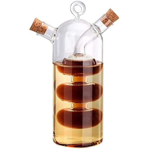 2 in 1 Oil & Vinegar Dispenser Glass Bottle, Olive Oil and Balsamic Vinegar Dual Glass Dispenser Bottle, Stylish Tabletop Cookware Dispenser Double Pour Spout Oil Dispenser Cover