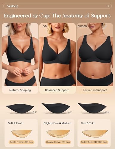 Image of Vertvie Wireless Jelly Bras Push Up Gel Support Seamless | Low Cut Plunge V-Neck, No Underwire, Natural Lift & Soft Comfort, Everyday & T-shirt Bralette, Wide Straps, Back Smoothing