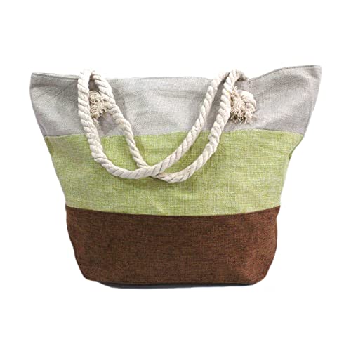 Bolsa De Ombro Lona Feminina Praia Verão Com Alça Tri- Color Bl-55 (creme-verde)