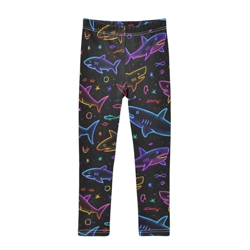 Neon Shark Stars Girls Leggings Ultra Soft Compression Yoga Gym Pants for Kids 4-10T