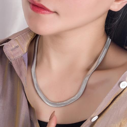 Men 925 Sterling Silver Necklace Italian 6MM-8MM Flexible Flat Snake Chain Choker 16-30 Inch 24K Gold plated Fine Jewelry Gifts for Women4