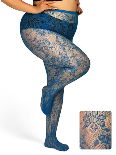 Image of Floral Lace Plus Size Tights High Waist Velvet Pantyhose Sunflower Fishnet Stockings Leggings