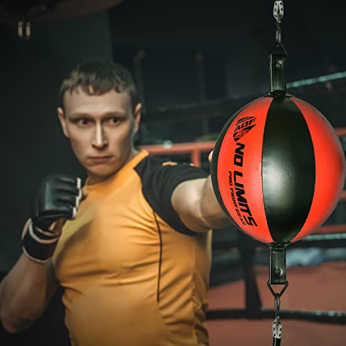 AQF Boxen Doppelendball Rex Leder Boxbirne Set MMA Punchingball Erwachsene Training Speedball Set (Schwarz Rot)